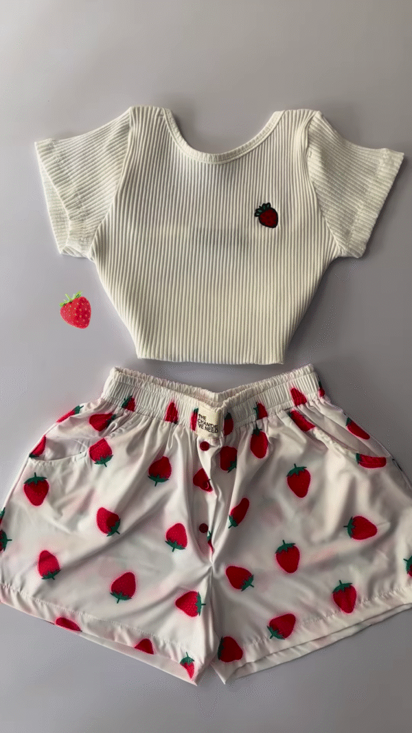 Adorable White Ribbed Tank Top and Shorts Set with Red Hearts - 6 Colors Available - Image 5