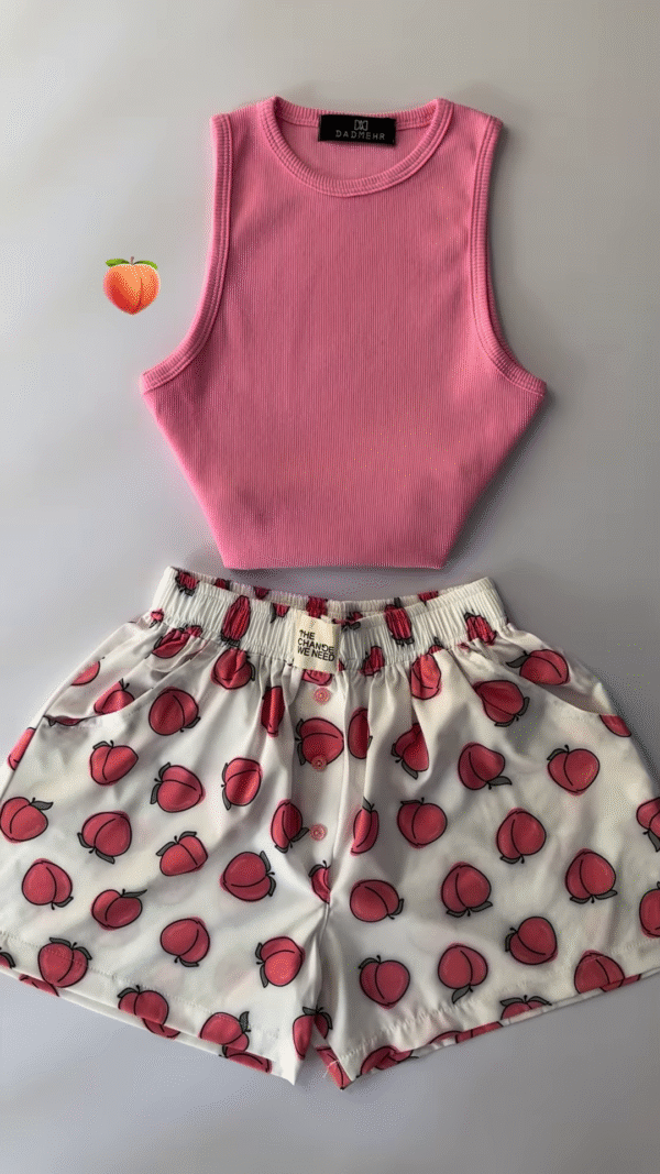 Adorable White Ribbed Tank Top and Shorts Set with Red Hearts - 6 Colors Available - Image 6