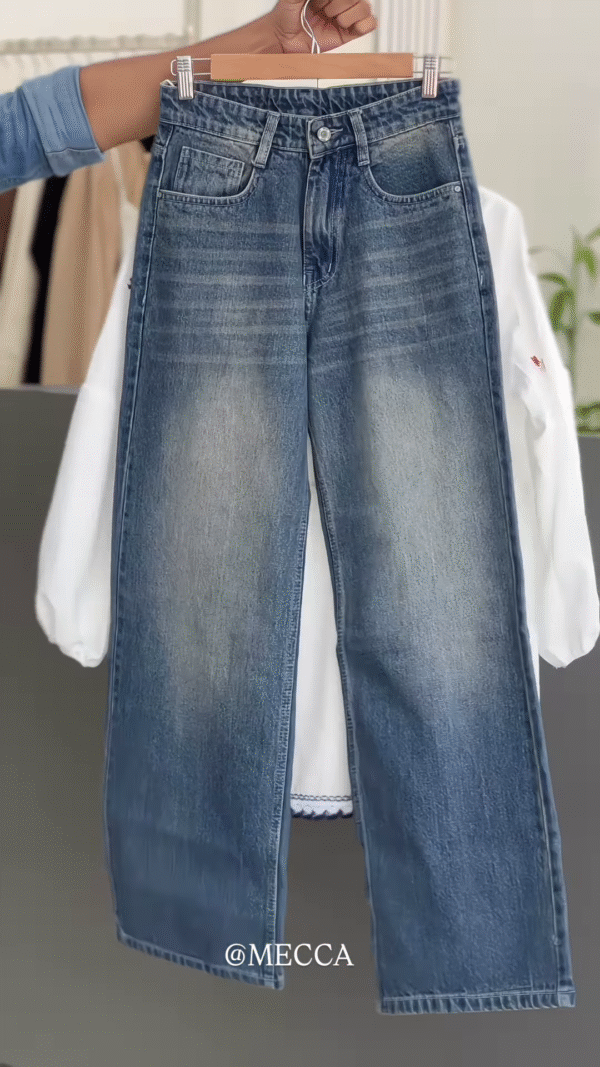 🌼 Bohemian White Embroidered Peasant Blouse & Relaxed Fit Jeans Ensemble 👖 - Image 2