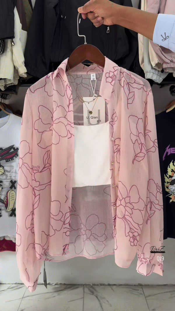 🌸 Breezy White Sheer Floral Oversized Shirt & White Crop Top Set 🤍 - Image 4