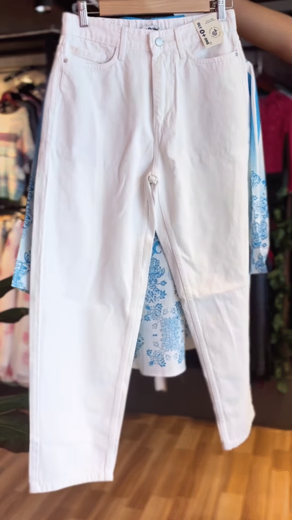 💙 Chic Blue & White Striped and Patterned Oversized Shirt with White Pants Set 🤍 - Image 2