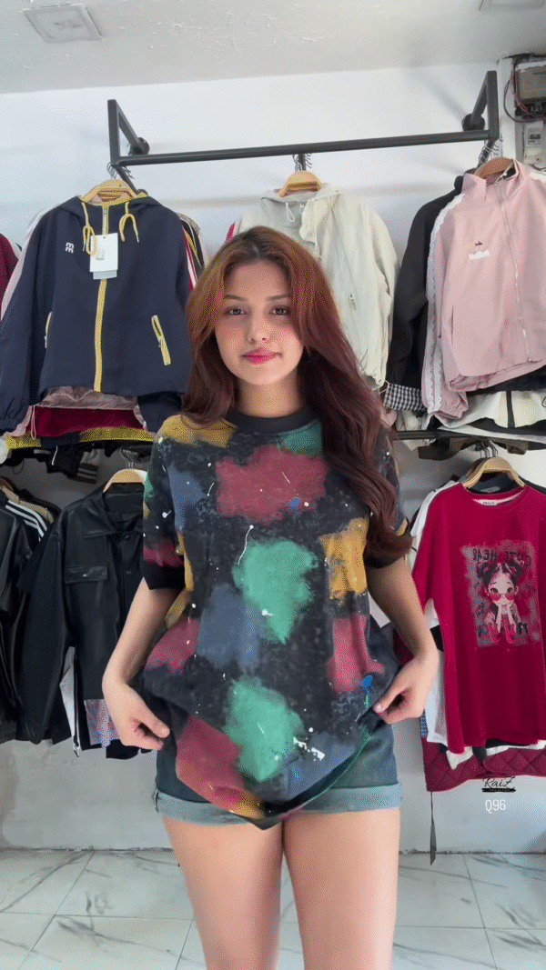 🎨 Edgy Black T-Shirt with Vibrant Abstract Paint Splatter Design 💥 - Image 3