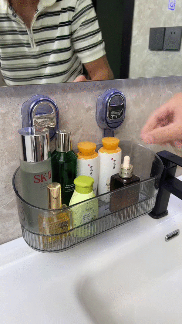 Wall-Mounted Bathroom Shelf with Four Pastel Bottles - Image 2