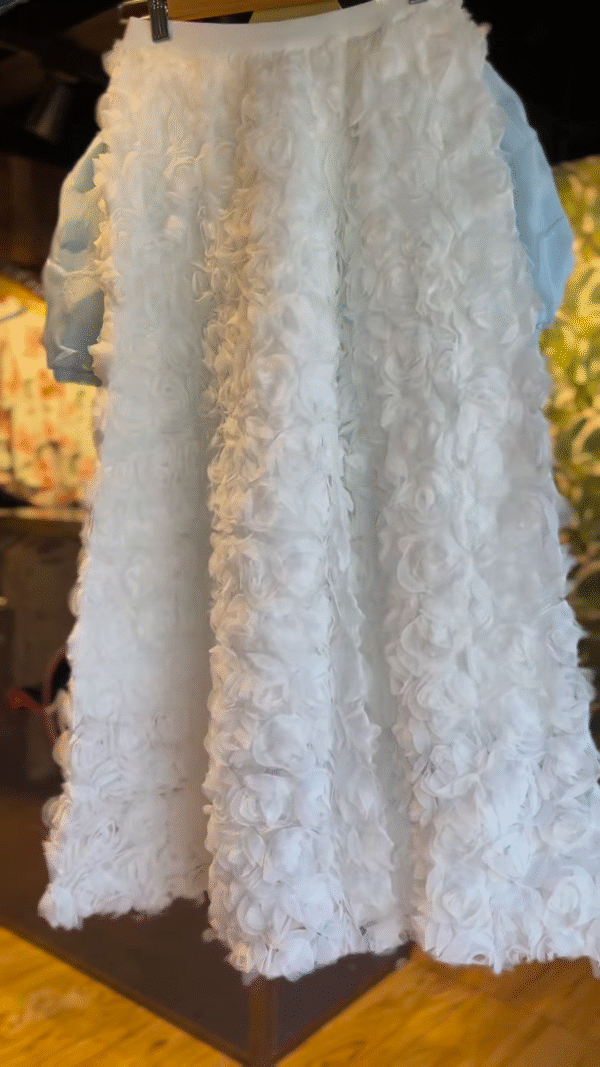Ethereal Blue Floral Top and Textured White Skirt Set - Image 2
