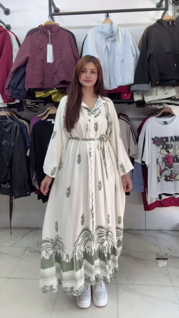 Elegant White Maxi Dress with Black Palm Tree Print - Image 4