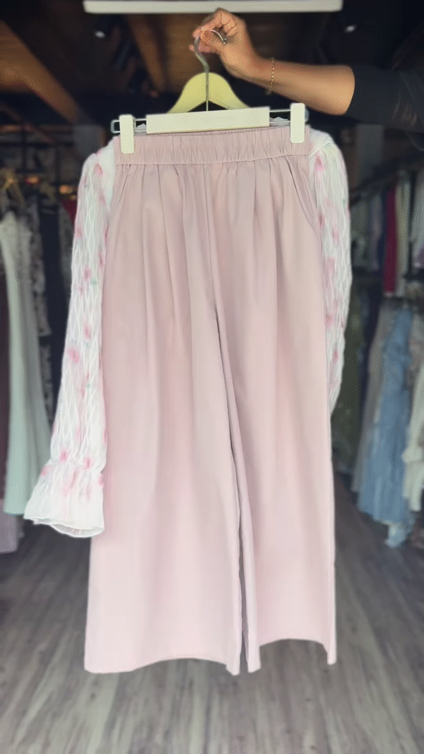 Sheer Floral Blouse with Ruffles and Soft Pink Shorts Set - Image 2