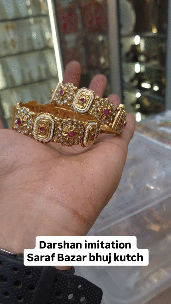 Exquisite Gold-Toned Bangles with Ruby and Pearl Accents
