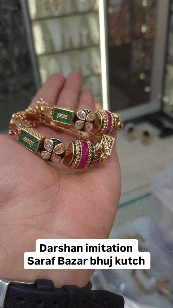 Exquisite Gold-Toned Bangles with Ruby and Pearl Accents - Image 4