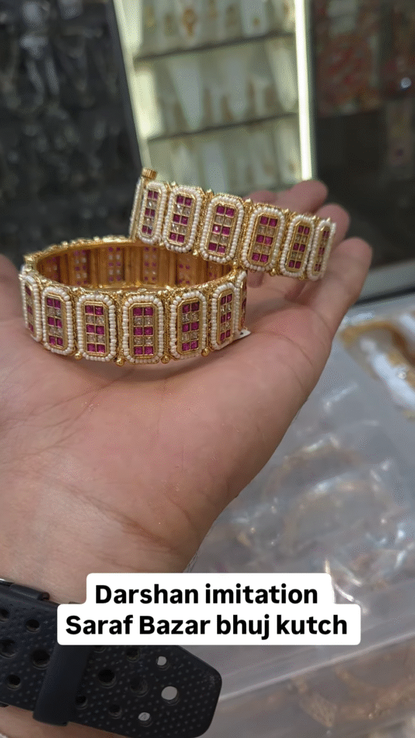 Exquisite Gold-Toned Bangles with Ruby and Pearl Accents - Image 3