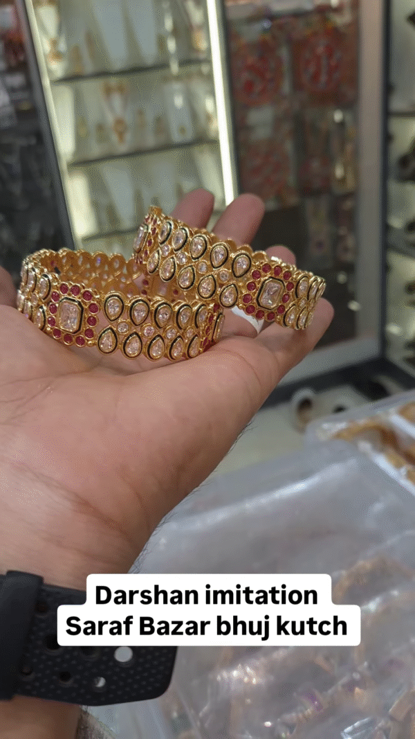 Exquisite Gold-Toned Bangles with Ruby and Pearl Accents - Image 2