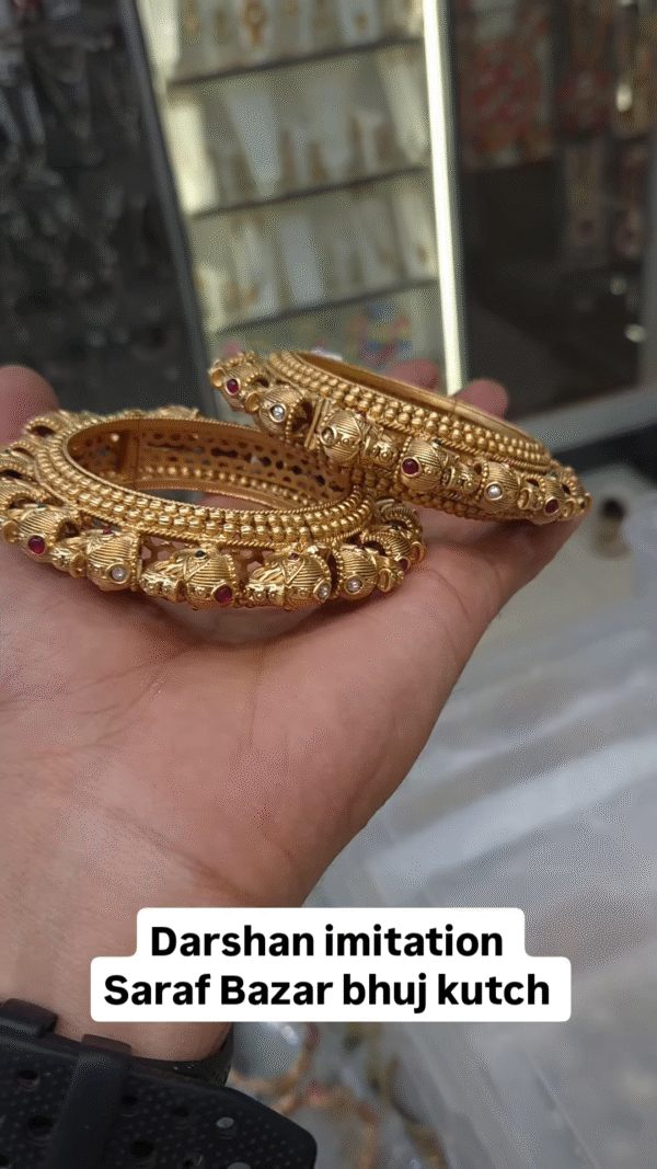 Exquisite Gold-Toned Bangles with Ruby and Pearl Accents - Image 5
