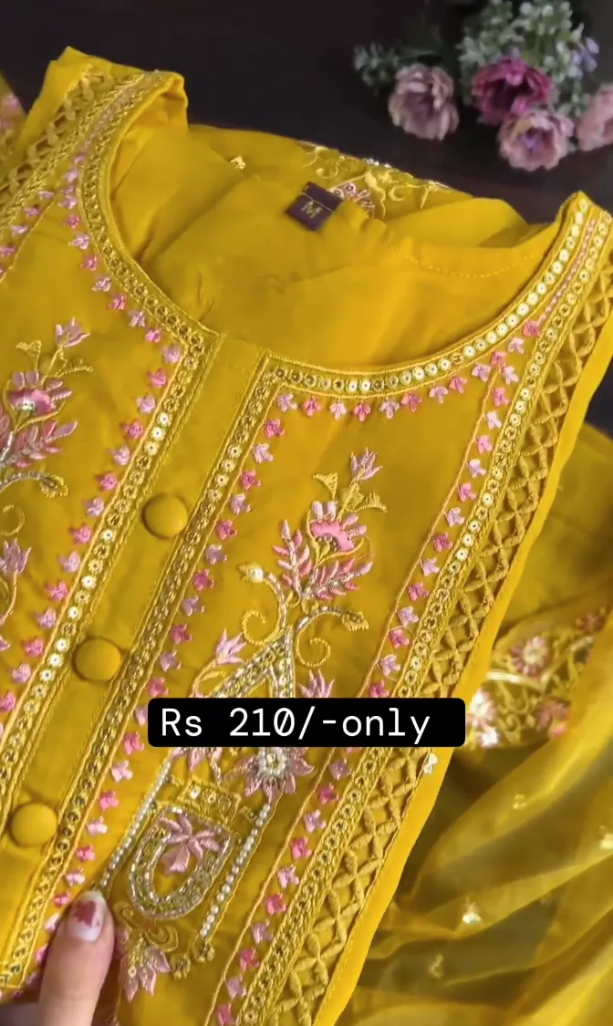 Golden Grace: Yellow Karachi Suit – A Radiance of Elegance and Tradition - Image 3