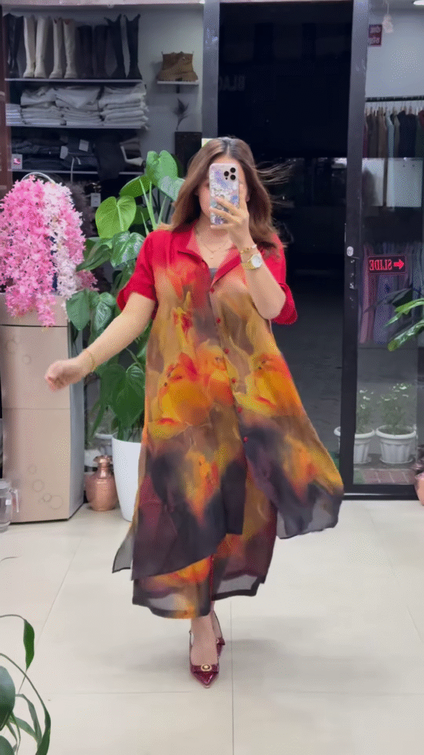 Flowing Abstract Print Shirt Dress – Statement Elegance