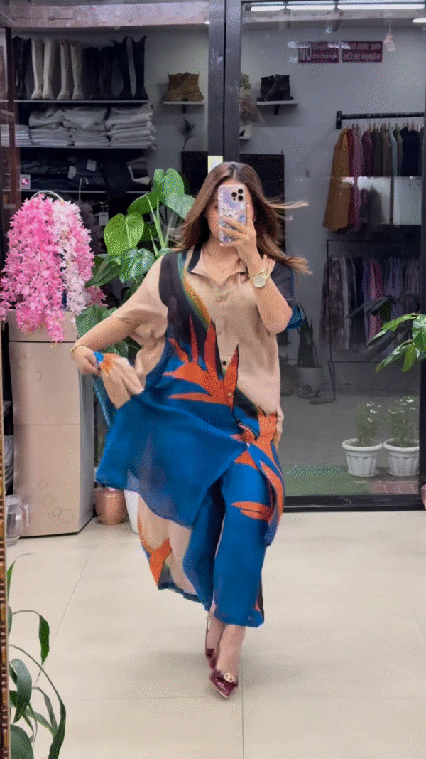 Flowing Abstract Print Shirt Dress – Statement Elegance - Image 4