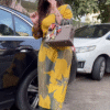 Floral Print Olive Green and Mustard Yellow Kurti - Image 4