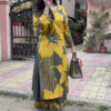 Floral Print Olive Green and Mustard Yellow Kurti - Image 3