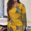Floral Print Olive Green and Mustard Yellow Kurti - Image 2