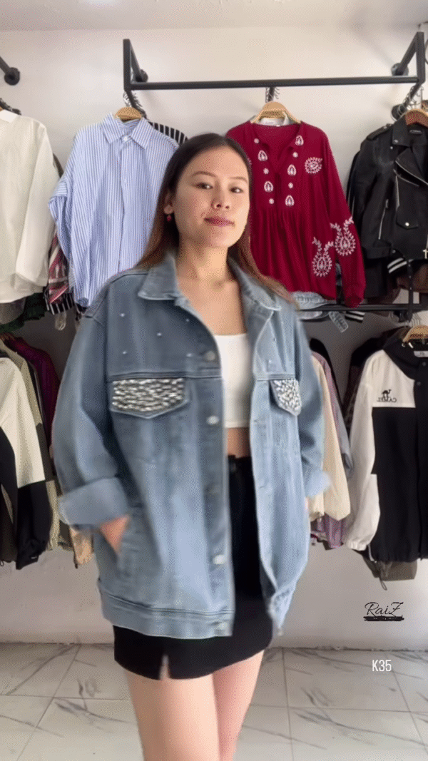 Embellished Oversized Denim Jacket – Edgy & Chic - Image 3