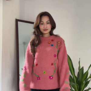 🌸 Cozy Bloom – Pink, Green & Gray Sweater Weather Magic 🌿✨