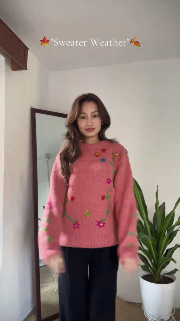🌸 Cozy Bloom – Pink, Green & Gray Sweater Weather Magic 🌿✨