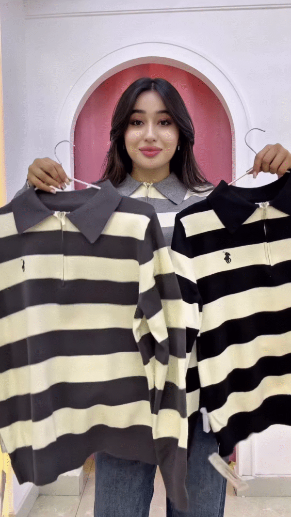 ⚫⚪ Striped Elegance Polo Collection – Bold, Chic & Timeless ✨👕 - Image 2