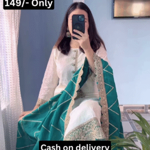 Elegant White & Emerald Suit Set – Festive Grace at 149/- Only | Cash on Delivery