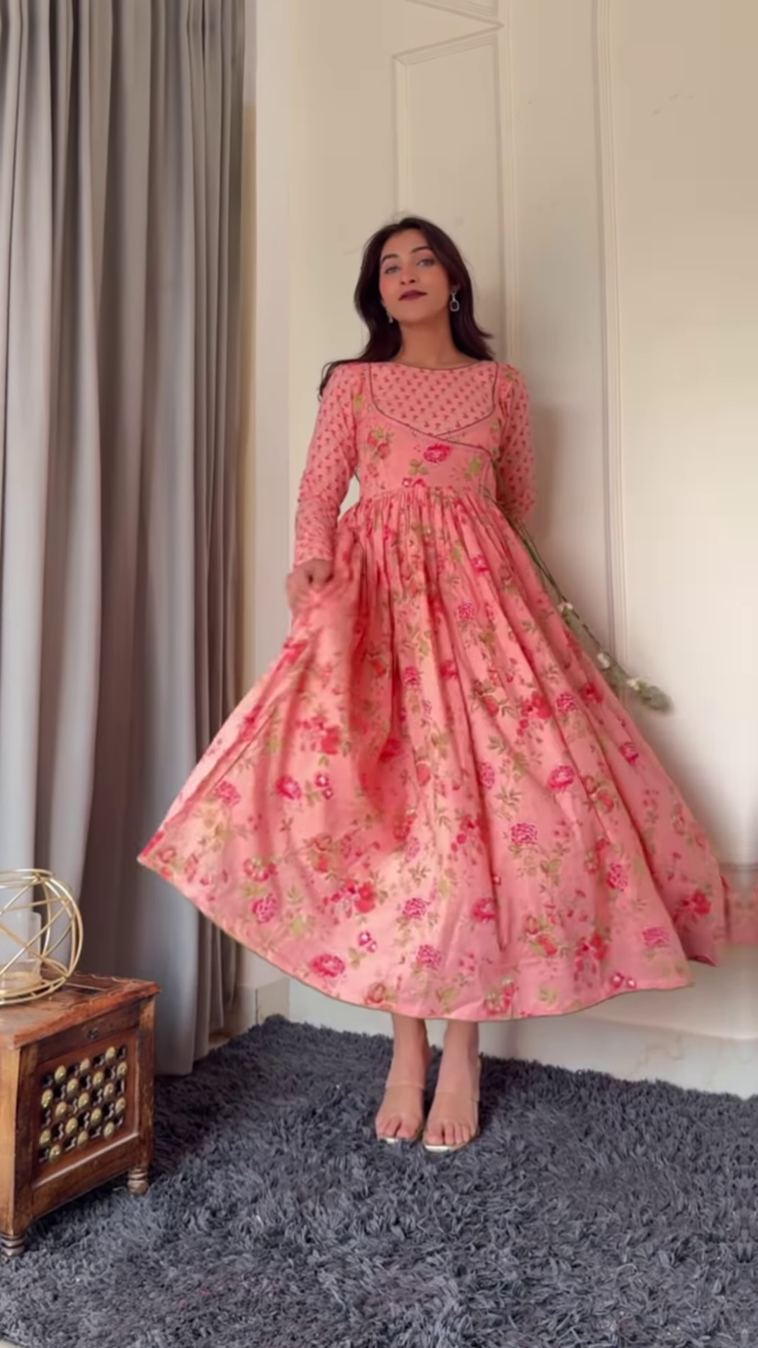 Elegant Green Floral Anarkali Dress – Timeless Ethnic Charm - Image 5