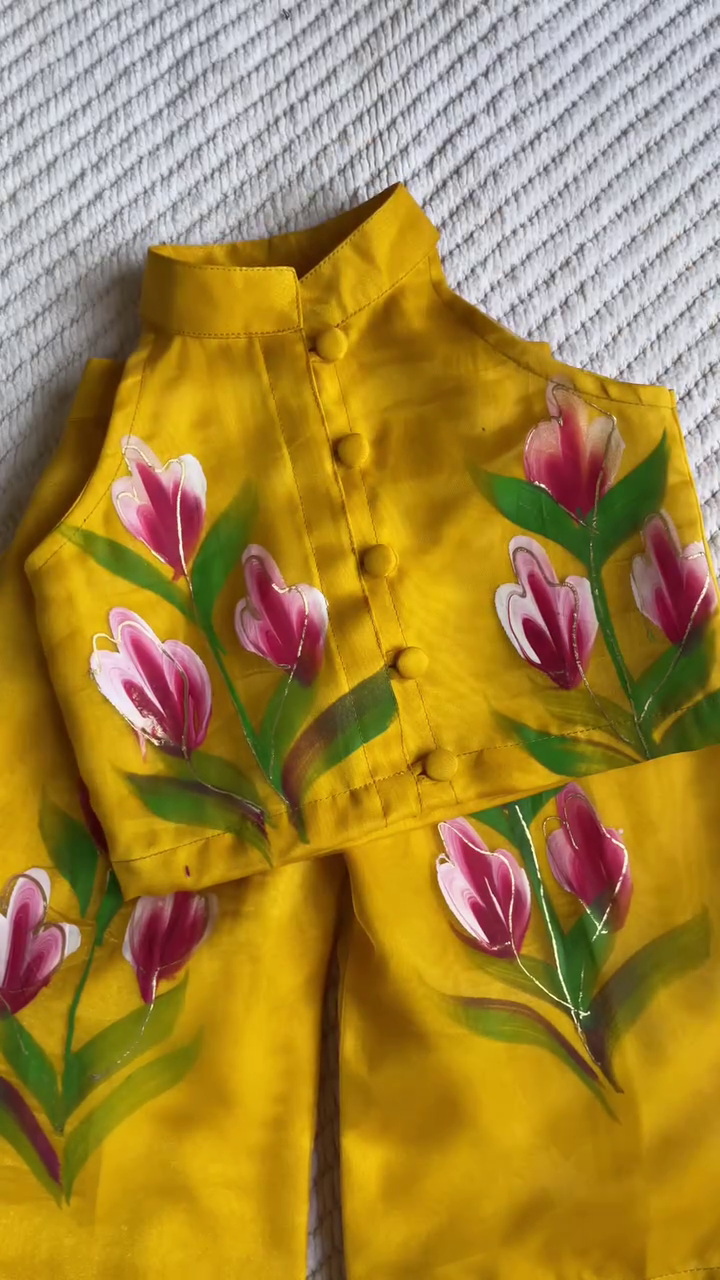 Vibrant Yellow Floral Co-Ord Set – Artistic Elegance for Festive Moments