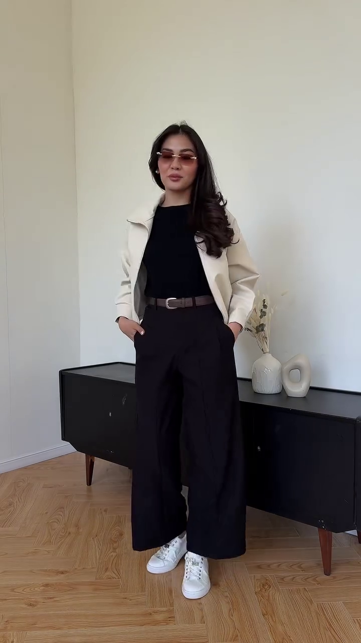 Autumn Essential – Brown Cropped Leather Bomber Jacket - Image 5