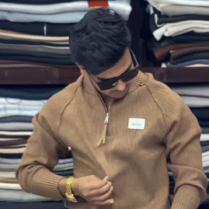 Classic Brown Half-Zip Sweater for Smart Casual Winter Wear