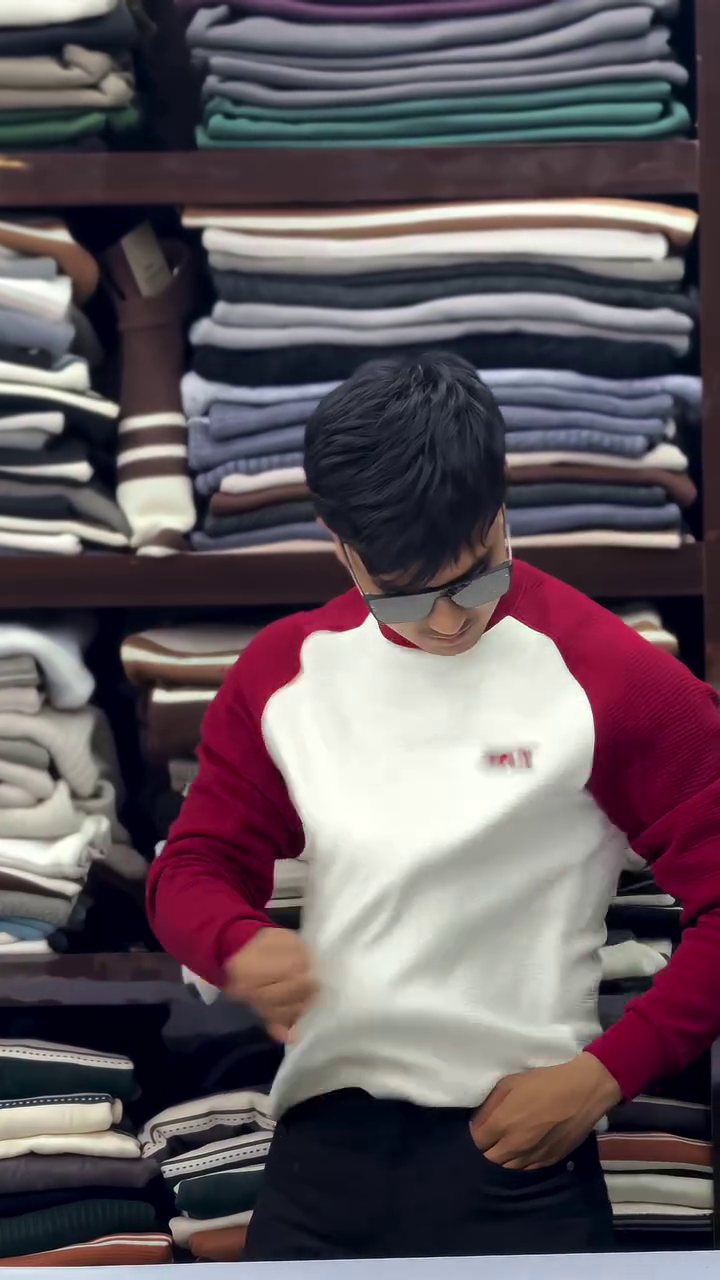 Sporty Red & White Raglan Sweatshirt for Casual Street Style