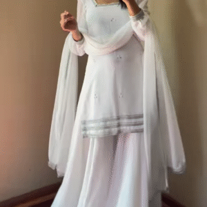 Graceful White Anarkali Suit with Flowing Dupatta