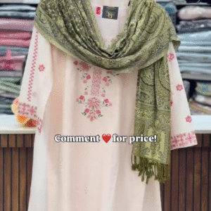 Graceful Cream Kurti with Olive Green Dupatta – Classic Ethnic Wear