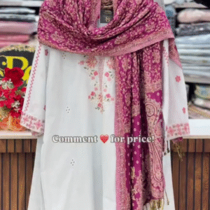 Elegant White Kurti with Pink Printed Dupatta – Festive Special