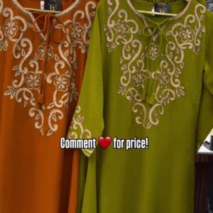 Graceful Embroidered Long Kurtis in Orange & Olive – Festive Special