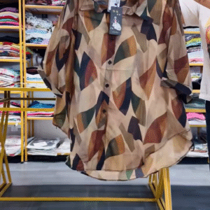 Stylish Brown Geometric Printed Shirt – Smart Casual Wear