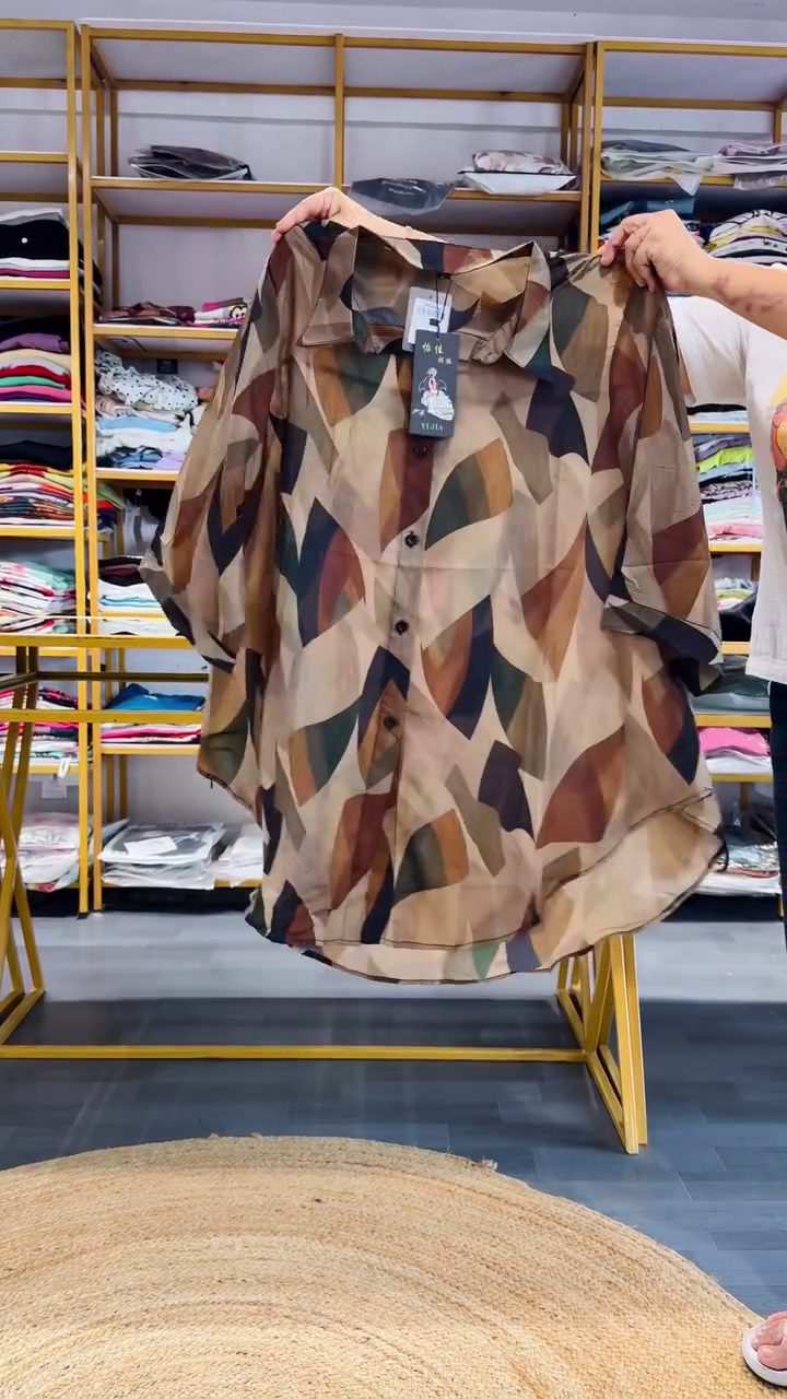 Stylish Brown Geometric Printed Shirt – Smart Casual Wear