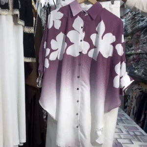 Purple Ombre Floral Shirt Set – Soft & Elegant Casual Look