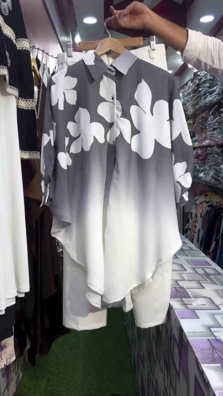 Purple Ombre Floral Shirt Set – Soft & Elegant Casual Look - Image 6