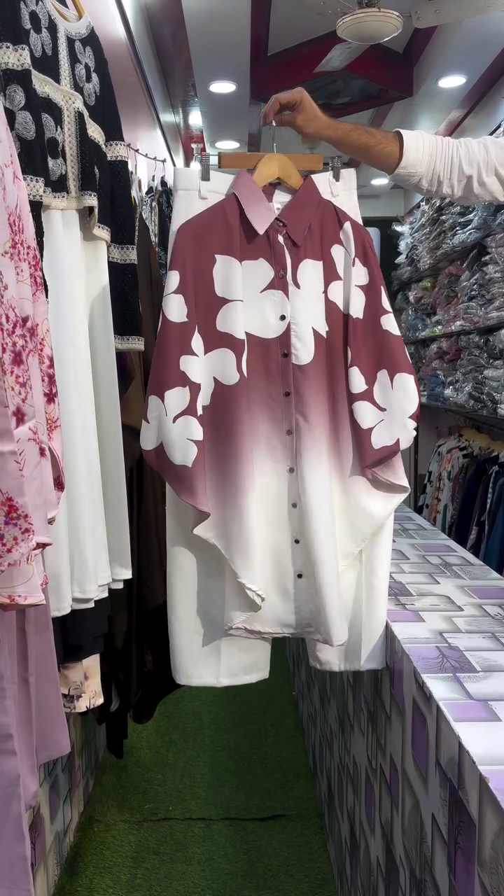 Purple Ombre Floral Shirt Set – Soft & Elegant Casual Look - Image 4