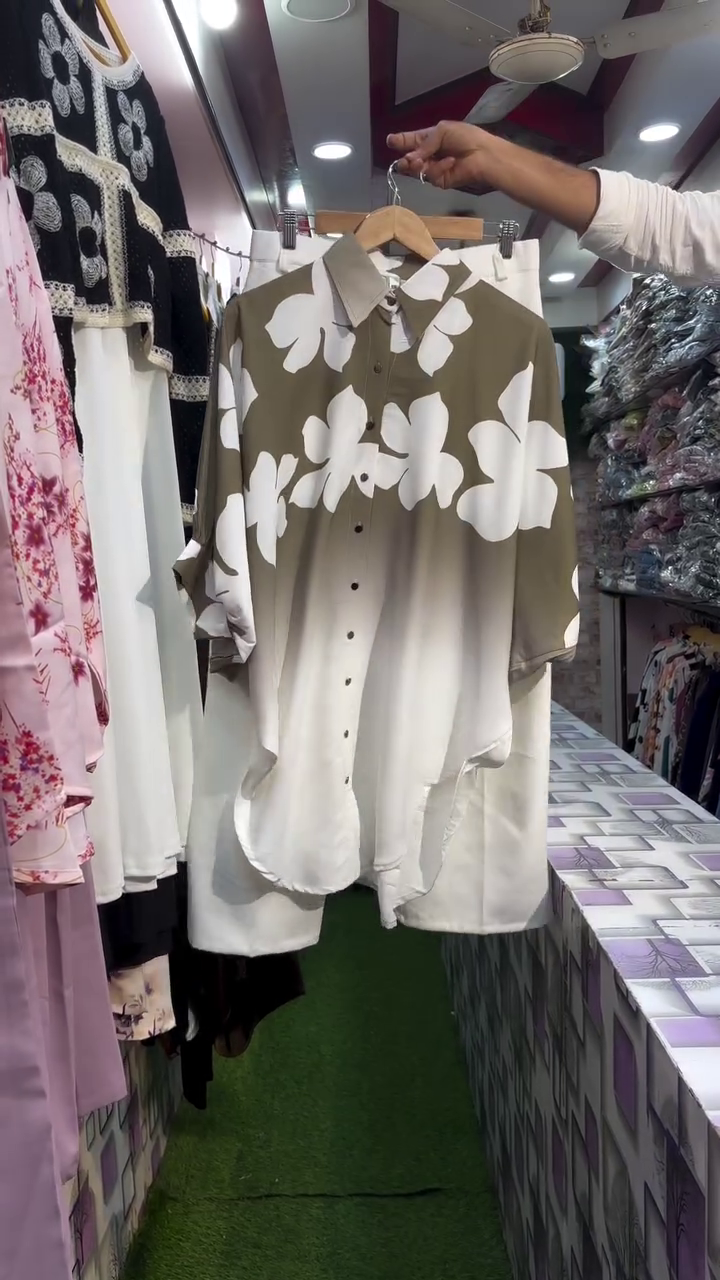 Purple Ombre Floral Shirt Set – Soft & Elegant Casual Look - Image 2