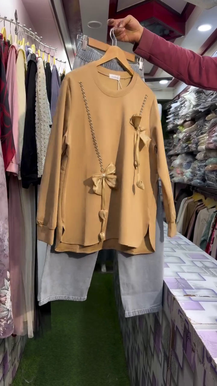 Cute Pink Bow Detail Sweatshirt Set – Stylish Casual Comfort - Image 3