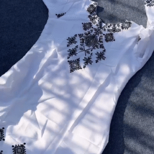 Elegant White Dress with Black Embroidery – Classic Ethnic Beauty