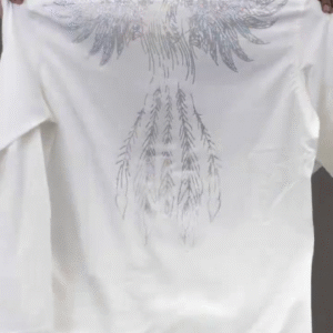 White Graphic T-Shirt with Artistic Wing Design – Bold Casual