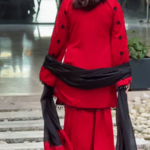 Bold Red & Black Traditional Ensemble – Striking Festive Elegance