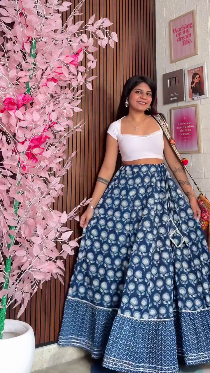 Chic White Top with Pink Printed Flared Skirt