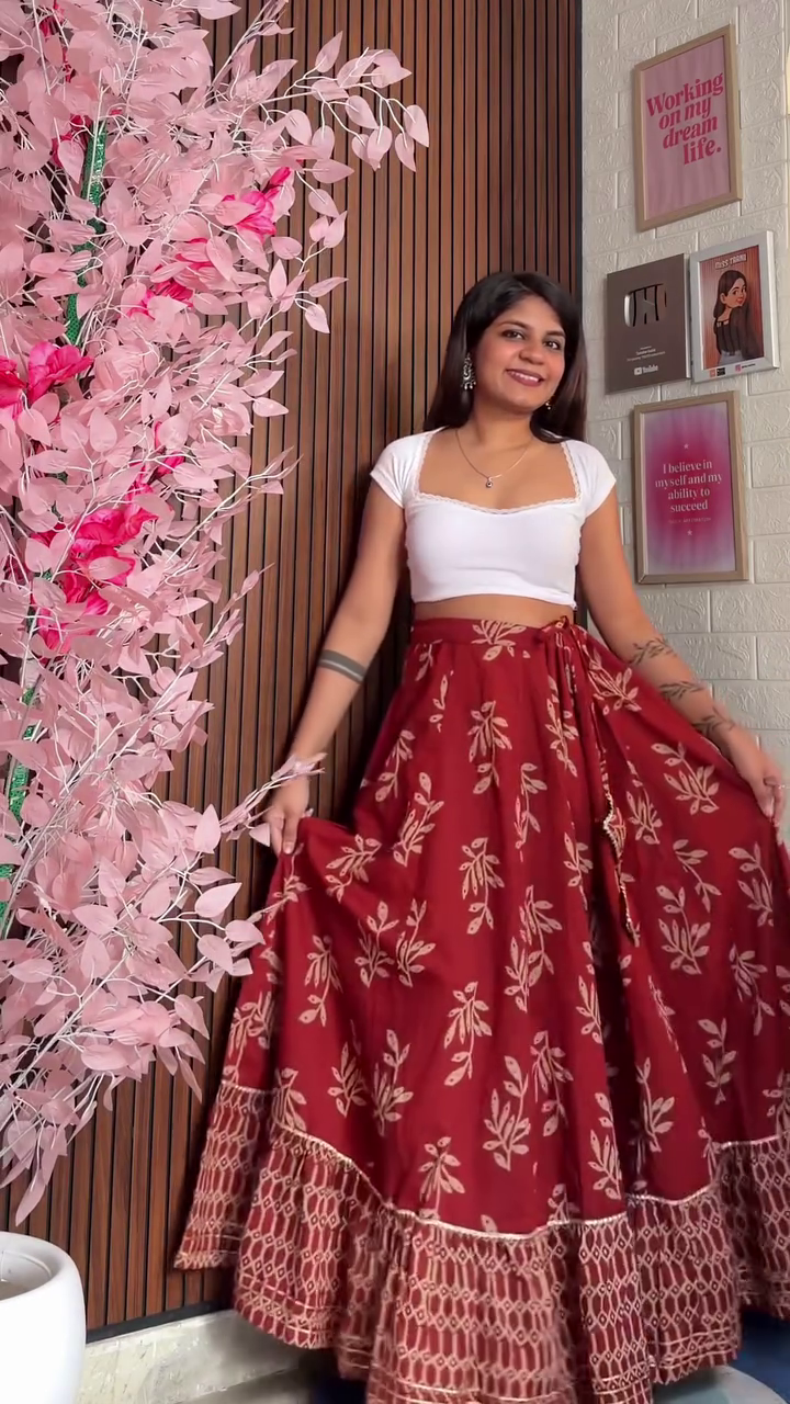 Chic White Top with Pink Printed Flared Skirt - Image 2