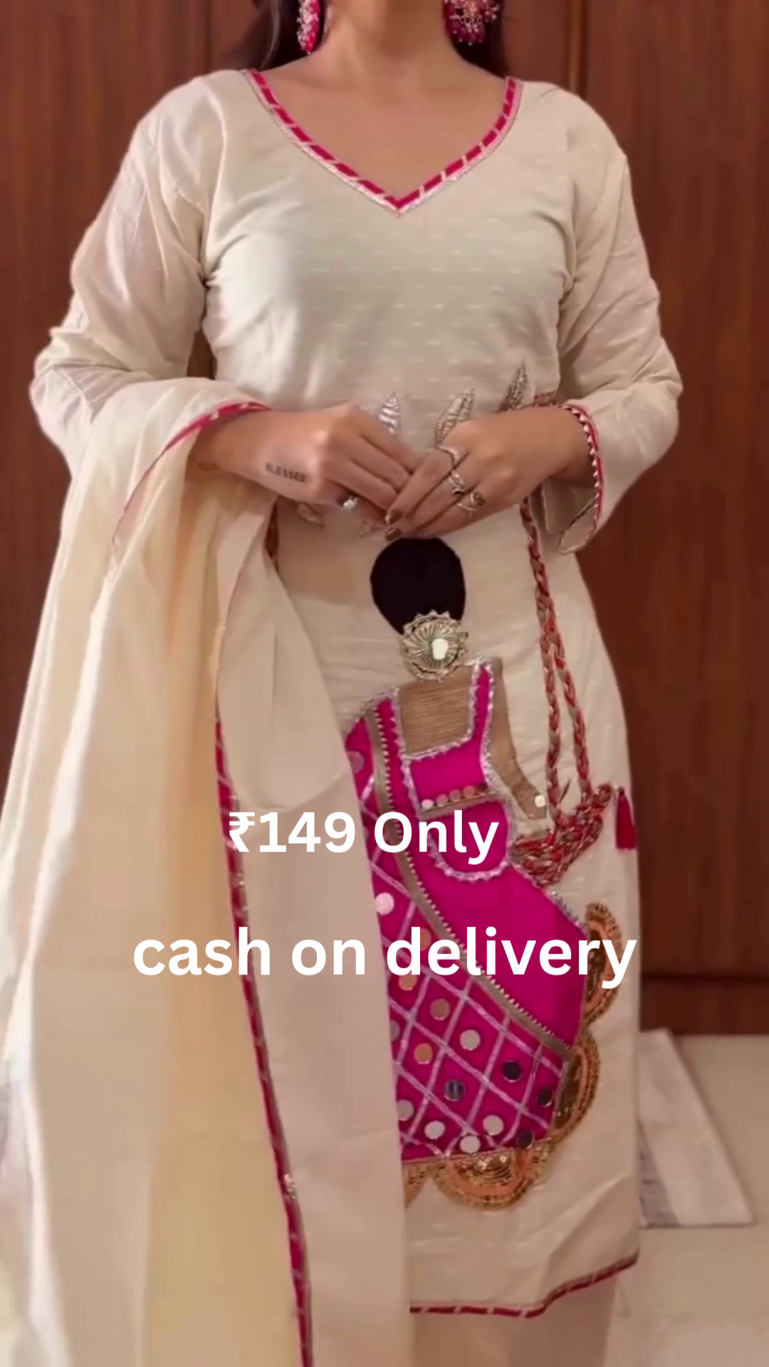 Charming Cream Printed Salwar Suit – Subtle & Sophisticated - Image 3