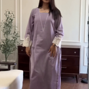 Elegant Lavender Minimal Kurta with Lace Detailing