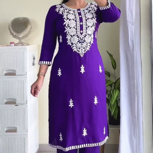 Royal Purple Embroidered Kurti Set – A Statement of Elegant Simplicity